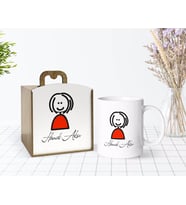 BK Gift Kişiye Özel Ahşap Kutuda Çöp Kadın Tasarımlı Beyaz Kupa Bardak-1