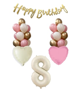1 Yaş Kız Doğum Günü Konsepti Retro Krem Rakam Happy Birthday Bannerlı Balon Zinciri Seti (08)