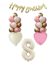 1 Yaş Kız Doğum Günü Konsepti Retro Krem Rakam Happy Birthday Bannerlı Balon Zinciri Seti (08)
