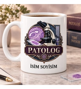 Patolog Kupa Bardak Mikroskop ve Doku Desenli
