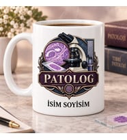 Patolog Kupa Bardak Mikroskop ve Doku Desenli