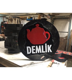 Demlik Çaydanlık Yazılı Tabela 3D Led Neon Etkili Işıklı Tabela 30X45 CM Tek Taraflı