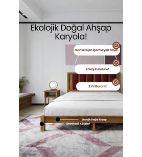 Ori̇on Model Bordo Puf Başlıklı Masif Ahşap Karyola Kolay Kurulum Fırınlanmış İthal Sibirya Çamı 100x200 Yatak Uyumlu