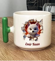 Kişiye Özel 3D Efektli Yavru Kurt Hediye T Kupa Bardak İsimli İsim Yazılı (Yeşil)