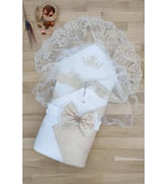 Kız Erkek Bebek Unisex Lüks Duvaklı Kundak Battaniye STL4844 (Kahverengi)