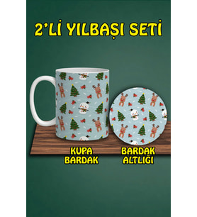 Yılbaşı Temalı Kupa ve Bardak Altlığı Seti