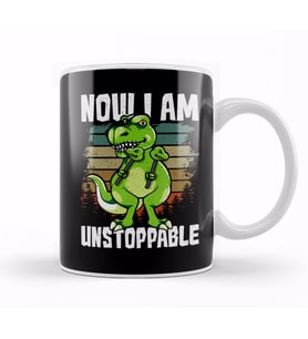 Now I Am Unstoppable TRex Funny Short Dinosaur Kupa Bardak Porselen