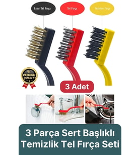 Çok Amaçlı Bakır Naylon Yağ Çıkarma Aspiratör Ocak Lavabo Fırın Detaylı Temizlik Tel Fırça 3 Parça