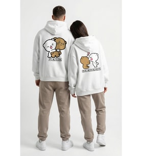 Nevermind Unisex Oversize Ayıcık Baskılı Çift Hoodie (Beyaz)
