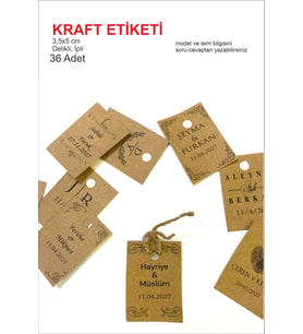 Kraft Süs Etiketi ipli Delikli 3,5x5 cm 36 Adet