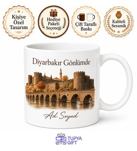 Diyarbakır Şehir Ruhu Baskılı Kupa Bardak Hediye Özel Tasarım Porselen Mug