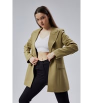 Açık Haki Kruvaze Uzun Blazer Ceket