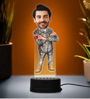 Doğum Günü Hediyesi,Sevgiliye Hediye, Kişiye Özel Fotoğraflı Asker 2 Karikatür 3D Led Lamba (Beyaz)