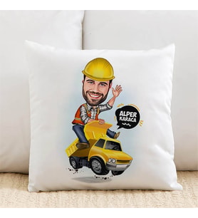 Kişiye Özel İş Makinesi Operatörü Erkek Karikatürlü Yastık