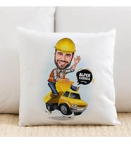 Kişiye Özel İş Makinesi Operatörü Erkek Karikatürlü Yastık