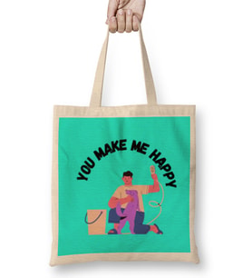 You Make Me Happy Dog Lover Gifts Bez Çanta Uzun Saplı