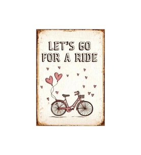 Let's Go For a Ride Yazılı Bisiklet Temalı Ahşap Retro Poster Tablo