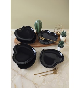 Keramika Siyah Kalp Pasta Tabağı 20 Cm 6 Adet 650