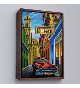 Çerçeveli La Bodeguita Cuba Car Duvar Tablosu (Siyah)