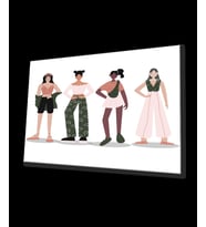 İllüstrasyon Karikatür Kızlar Cam Tablo, Ev ve Ofis Duvar Dekoru, Hediyelik Büyük Temperli Cam Tablo