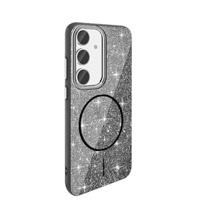 Coverzone Samsung Galaxy S24 Fe ile uyumlu Parlayan Simli Y�zey Renkli Magsafe ile uyumlu W?reless ?arj �zellikli X Z-Okso Galaxy S24 Fe i�in Kapak Siyah