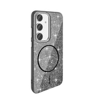 Coverzone Samsung Galaxy S24 Fe ile uyumlu Parlayan Simli Y�zey Renkli Magsafe ile uyumlu W?reless ?arj �zellikli X Z-Okso Galaxy S24 Fe i�in Kapak Siyah