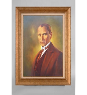 EV İŞYERİ OFİS İÇİN ALTIN ÇERÇEVELİ PASPARTULU ATATÜRK TABLO S241