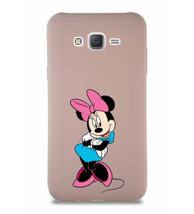 Samsung Galaxy J7 Core Soft Premier Kapak Minnie Mouse-D Tasarımlı Silikon Kılıf - Pudra (Şeffaf)