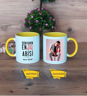 Abiye Hediye Kupa Bardak Sarı Fotoğraflı Abiye Doğum Günü Hediyesi