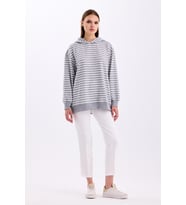 Pastelastore Çizgili Triko Oversize Sweatshirt (Gri)