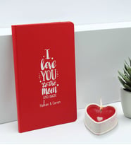BK Gift Sevgililere Özel İsimli Kırmızı Defter ve Kalp Taş Obje Kokulu Mum Hediye Seti-4, Sevgiliye Hediye, Sevgililer Günü