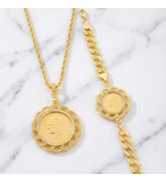 Tam Altınlı Kolye Ve Çeyrek Altınlı Bileklik Kombin BND-106 (Gold)