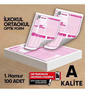 İlkokul-Ortaokul Deneme Sınavları İçin 100 Adet Optik Form