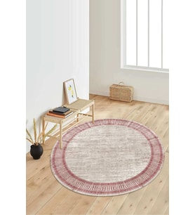 Dijital Baskılı Kaymaz Taban Yıkanabilir Yuvarlak Salon Halısı Koridor Halısı Paspas NDY-HT-668 (Pembe)