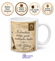 Eski Dönem Mektup Temalı Vintage İsimli Seramik Kupa Bardak Hediye