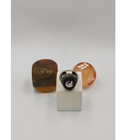 SİYAH KEHRİBAR TAŞLI HİLAL BOZKURT 925 AYAR 24 MM  12,40 G. ERKEK YÜZÜĞÜ (Silver)