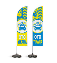 Oto Yıkama v1 Temalı Yelken Bayrak Takımı Mavi Sarı  2 adet