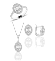 Söğütlü Silver Gümüş rodyumlu oval gümüş baget taşlı üçlü set