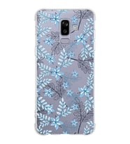 Samsung Galaxy J8 (2018)  Köşe Korumalı Antişok Kapak Floral Mavi Tasarımlı Şeffaf  Kılıf