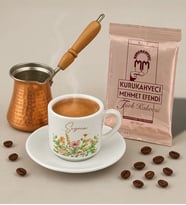 BK Gift Kişiye Özel İsimli Çiçek Tasarımlı Türk Kahvesi Fincanı & Bakır Cezve & Türk Kahvesi Seti-3, Arkadaş Hediye, Sevgiliye Hediye