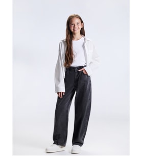 LCW Kids Siyah Barrel Fit Kız Çocuk Jean Pantolon