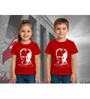 Unisex Ay Yıldızlı T-Shirt 19 Mayıs 29 Ekim 23 Nisan 10 Kasım Atatürk Çocuk Tişört (Kırmızı)