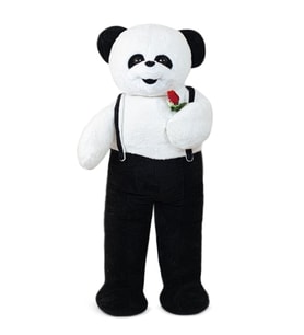 Harika Peluş 110 Cm Ayakta Tulumlu Panda (Beyaz-Siyah)