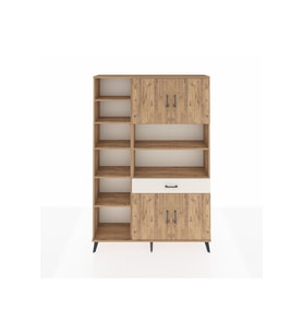 Arges Dolap 10 Raflı Tek Çekmeceli 4 Kapaklı 132x30x195 Çam-Çam/Aytaşı