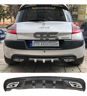 Renault Megane 2 HB Difüzör Arka Tampon Eki 2 Egzoz Çıkışlı Siyah