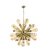 Avize Çarşısı Kirpi 24 kollu Bal rengi Ampül Camlı  Gold Sarkıt Avize, BS.7434-58-24
