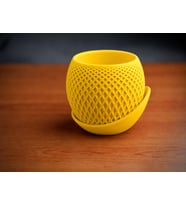 3D Baskı Küre Saksı - Kafes Dokulu İki Parçalı Dekoratif Saksı - Sarı-Sarı