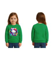 Unisex Hello Kity Baskılı Çocuk Swaetshirt 3 İplik Şardonlu (Yeşil)