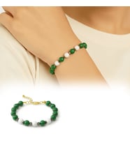 Gold Renk Kararmaz Metal Zincir Küre Kesim Yeşil Beyaz Jade Hematit Doğaltaş Kadın Taraftar Bileklik