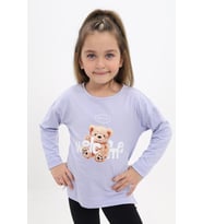 Toontoy Kız Çocuk Baskılı Tişört (Mavi)
